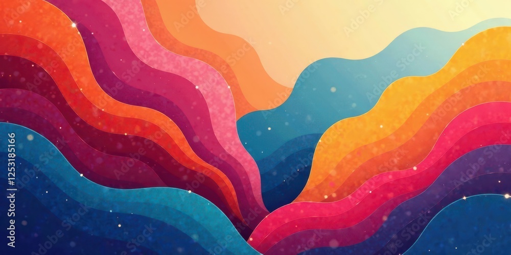 Aufkleber Vibrant Hues Cascading in a Serene Wave Pattern, Evoking Feelings of Joy and Tranquility Through Abstract Art