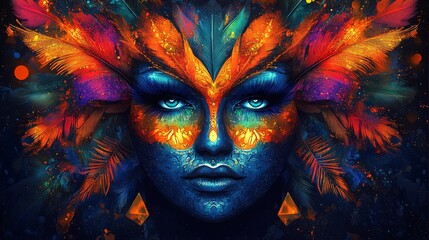 Celestial Guardian, An Enigmatic Portrait of Cosmic Beauty and Mystical Feathers