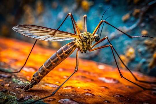 Urban Decay: Giant Crane Fly (Tipula oleracea) on Rusty Metal - Macro Insect Photography