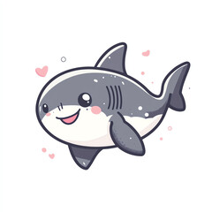 Fototapeta premium A cute, cartoon-style shark character with a joyful expression, surrounded by hearts. This charming illustration captures the playful and friendly side of marine life.