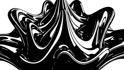 abstract fluid shape, black and white, organic curves, liquid motion, high contrast, symmetrical design