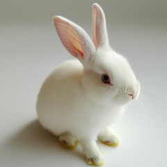 Adorable Fluffy White Baby Rabbit on White Background