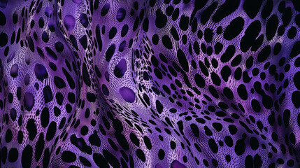 A striking abstract leopard print pattern in rich purple and deep black tones, featuring a halftone texture for added depth and dimension. Generative AI