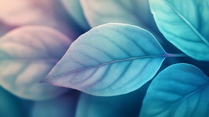 Obraz premium Vibrant Blue and Pink Leaves Close Up, Detailed close up of delicate leaf veins background