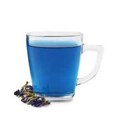 Delicious butterfly pea flower tea isolated on white