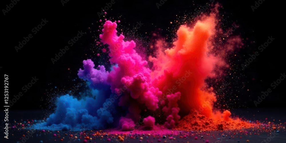 Poster vibrant explosions of color a dynamic composition of crimson, magenta, and azure powder clouds again
