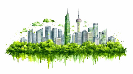 Fototapeta premium Green City Skyline, Eco-Friendly Urban Landscape
