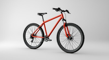 Fototapeta premium Red Mountain Bike on White Background: A Stylish and Sporty Bicycle Ready for Adventure