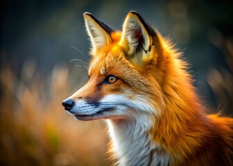Fototapeta premium Vibrant Orange Fox Head and Tail: Close-Up Wildlife Photography