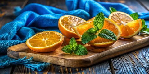 Vibrant Orange Slices & Mint on Rustic Wood &ndash; Macro Photography