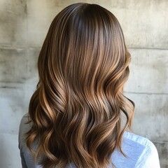 Obraz premium Stunning Brown Balayage Hair Style: Long Wavy Locks with Subtle Highlights