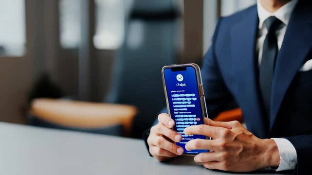 Businessman Using Smartphone in Office