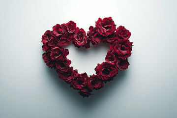 Obraz premium Heart-Shaped Wreath of Deep Red Roses on a Light Grey Background