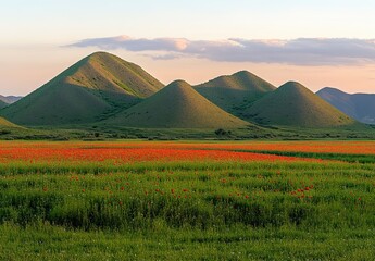 Poppy field during sunset / Breathtaking scene of a spring field with numerous poppies at sunset