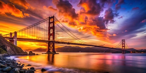 Fototapeta premium Vibrant Sunset over Golden Gate Bridge, San Francisco - Colorful Cloudscape