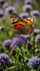 HD slow-motion of a butterfly in a flower field.