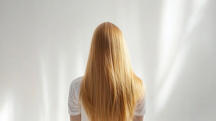 Beautiful model girl with Blond hair strand,silky healthy wavy hair strand,hair wavy ribbon, with smooth,Keratin straightening,Treatment,straight long hair,procedures,Smooth hairstyle.