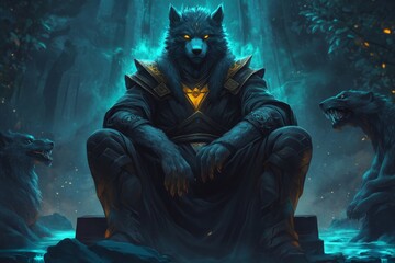 Hades reigns from his obsidian throne surrounded by loyal Cerberus guardians. Generative AI