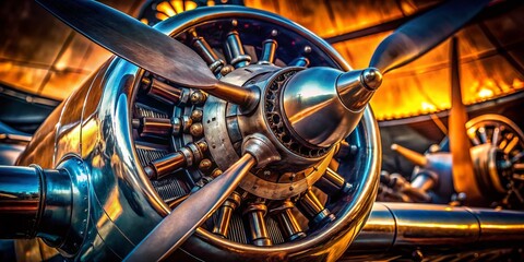 Vintage Aircraft Engine Detail: Powerful Propeller & Cylinders Close-Up Shot