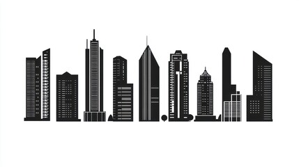 Fototapeta premium Silhouette city skyline, modern skyscrapers, urban landscape, illustration, graphic design, for print or web, business background