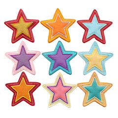 Colorful star shapes in a variety of vibrant colors. Perfect for decorations, crafts, or educational projects with transparent background.