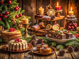 Vintage Christmas Eve Dessert Table Setting: Festive Holiday Treats & Decorations