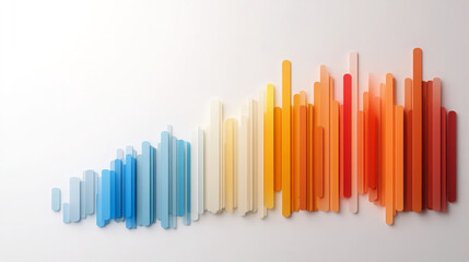 Obraz premium creative composition of colorful bars representing stock market data trends, showcasing vibrant gradient from blue to orange, symbolizing growth and progress