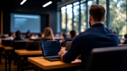 Immersive coding session, Student focuses on programming during class