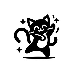 cute cartoon cat dancing logo design