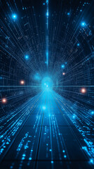 Fototapeta premium Digital Tunnel: Journey through glowing data streams in an abstract, technological space. A path illuminated by the future of connection.