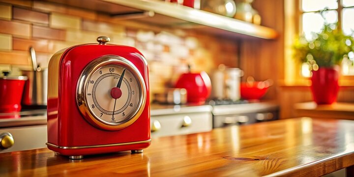 Vintage Kitchen Timer, Analog Clock, 14 Minutes Left, Tilt-Shift Photography, Retro Countdown