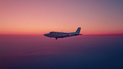 Fototapeta premium Private Airplane Soaring Above Sunset Cloudscape