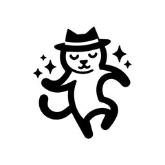 cute cartoon cat dancing logo design