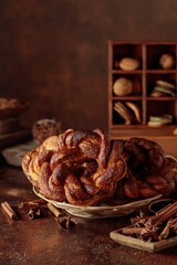 Traditional Scandinavian soft pretzels with cinnamon and sugar.