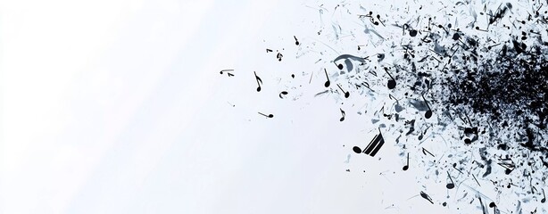 Vector music notes in black and white on the left side of an empty space for text, vector illustration on an isolated background
