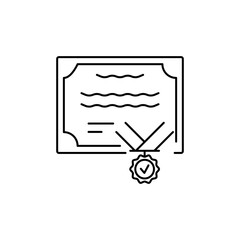 Certificate outline icon with award medal.