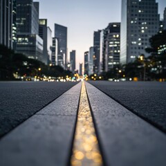 Obraz premium City Street at Twilight with Golden Lines