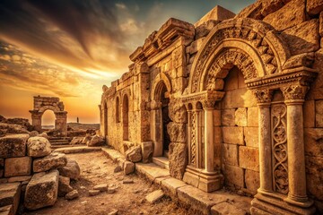 Vintage Photo: Ruined Byzantine Church Facade Detail, Brad, Syria