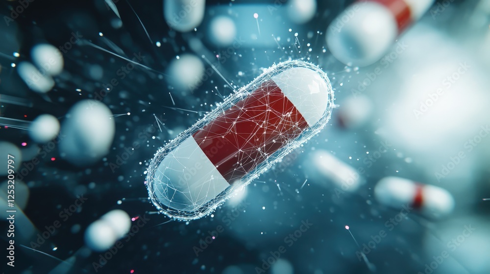 Aufkleber 3d render of a capsule surrounded by abstract digital elements