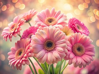 Vintage Pink Gerber Daisy Bouquet - Floral Background Stock Photo