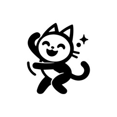cute cartoon cat dancing logo design