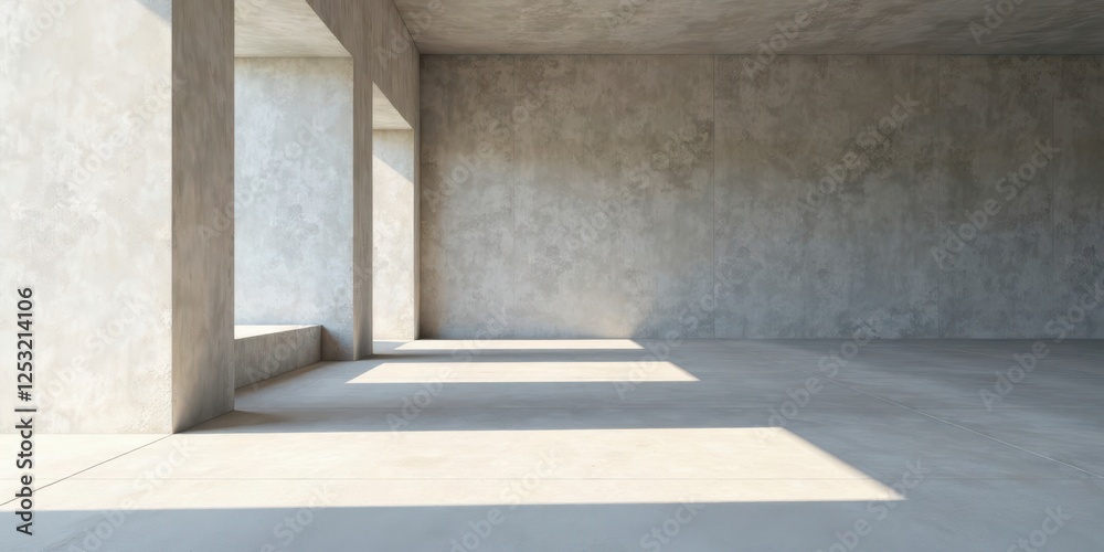 Leinwandbilder sunlit minimalist concrete structure empty interior space with architectural columns and natural lig