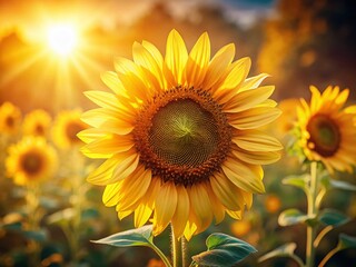 Obraz premium Vintage Sunflowers: Warm Light, Large Petals, Nature Photography