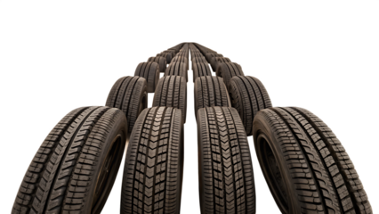 Set of Various Tire Treads in Close-Up View isolated on white background as transparent. PNG. AI GENERATED