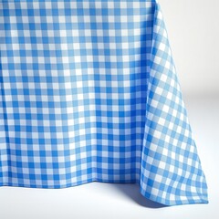 Blue and White Gingham Tablecloth Draped on Table Classic Picnic Check Pattern Fabric