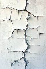 Fototapeta premium Cracked white wall revealing layers of deterioration