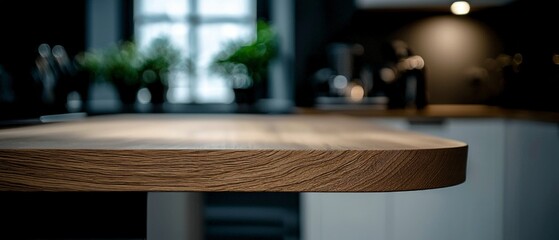 Closeup of Brown Wood Kitchen Countertop Edge