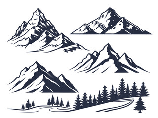 Minimalist Mountain Silhouettes  Outdoor Adventure, Hiking, and Nature Landscape Illustrations
