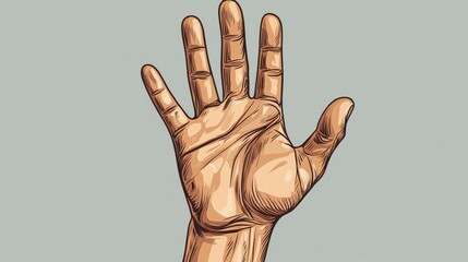 A Detailed Hand Illustration:  A Close-Up Vector Drawing of a Human Hand with Fingers Spread Wide, Displaying Intricate Details of Lines and Texture.