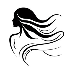 Silhouette of a woman with flowing hair creating an elegant artistic design. Generative AI